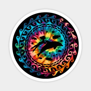 Dolphin and freediver Rainbow Tie Dye Magnet